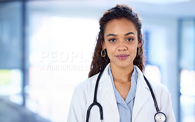 Buy stock photo Woman, doctor and medical at hospital in portrait for healthcare or wellness with advice or diagnosis as medic. Service, employee and expert at clinic with stethoscope for help or care with treatment