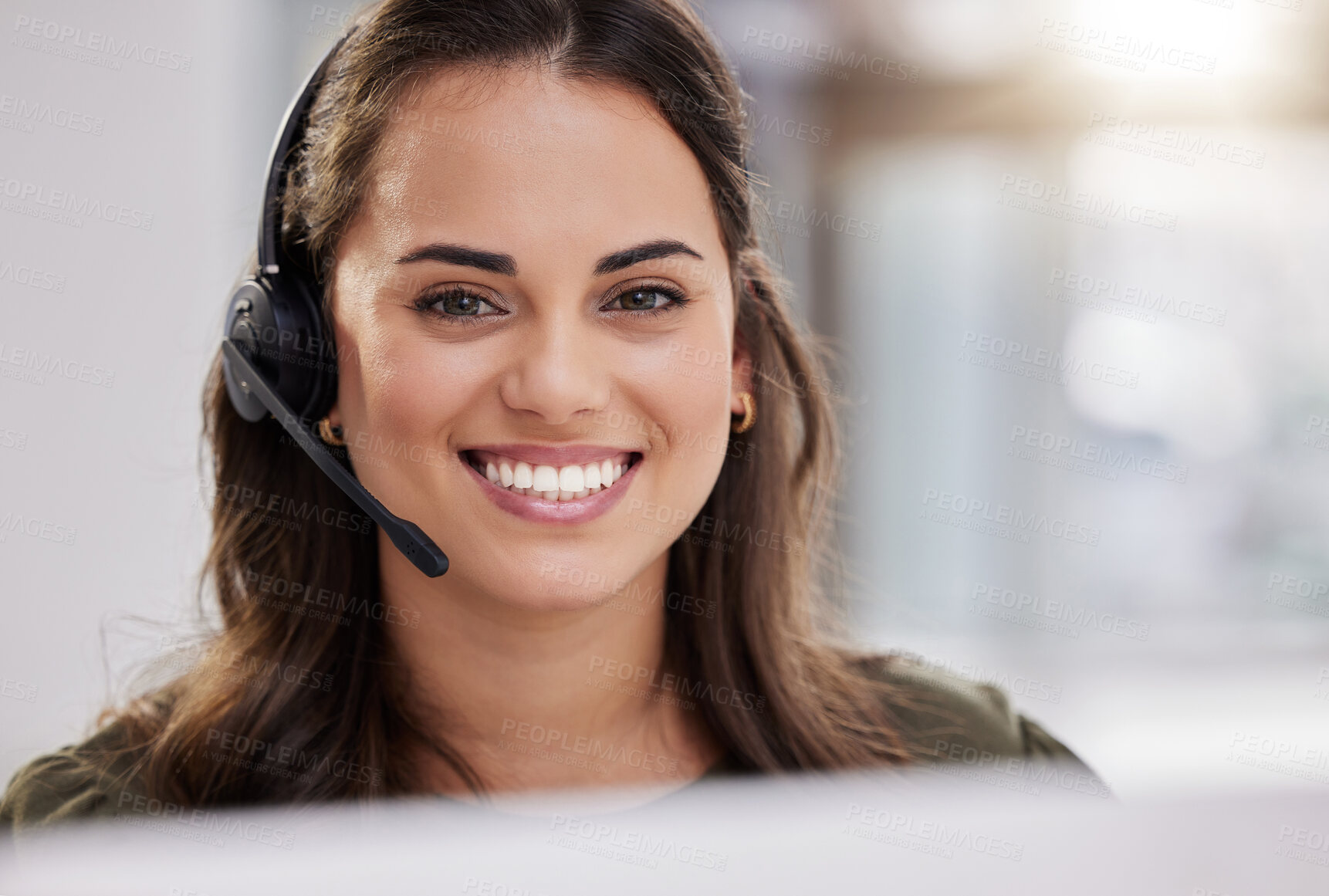 Buy stock photo Portrait of a young call centre agent working in an office