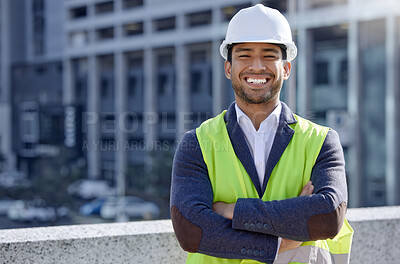 Buy stock photo Shot of a young male construction worker on site