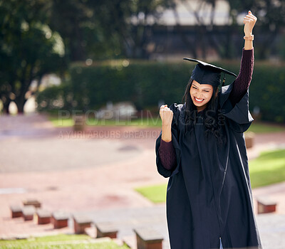 Buy stock photo Cropped shot of an attractive young female student celebrating on graduation day