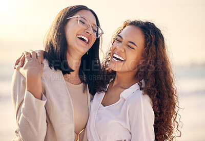 Buy stock photo Shot of two young women spending time together outdoors