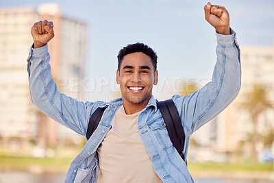 Buy stock photo Shot of a man looking cheerful while standing outdoors