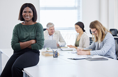 Buy stock photo Portrait of a young businesswoman having a meeting in a modern office