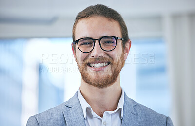 Buy stock photo Closeup shot of a businessman smiling while standing in his office