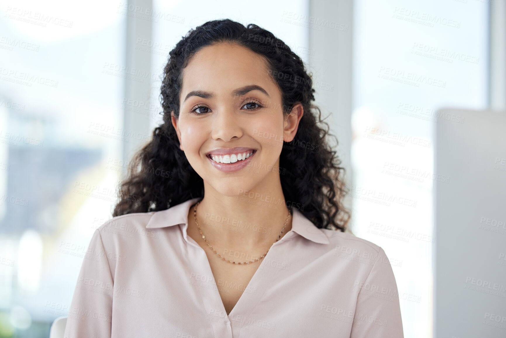 Buy stock photo Portrait of a young businesswoman working on a computer in an office