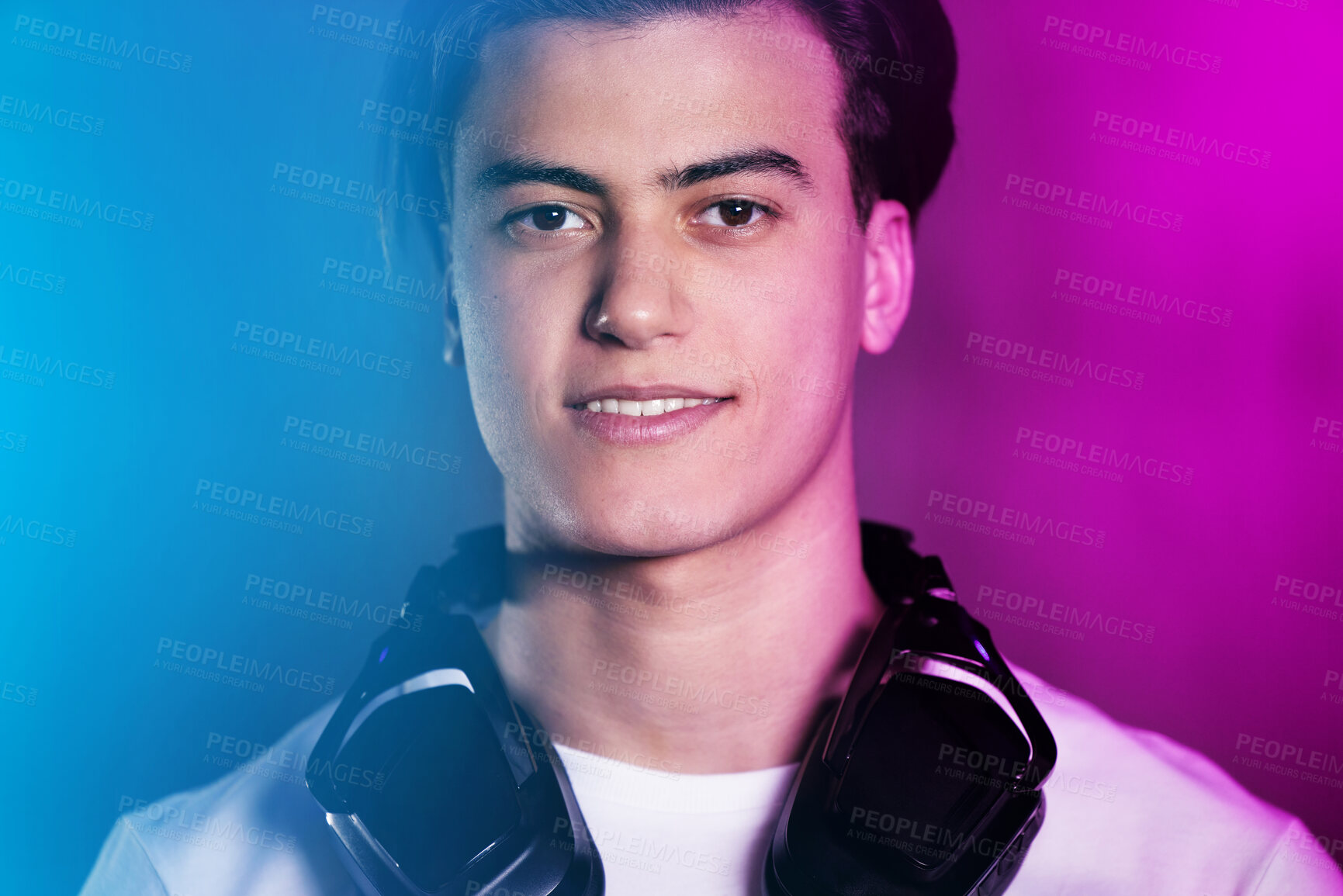 Buy stock photo Portrait of a young man playing computer games