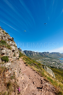 Buy stock photo Mountain trails on Lion's Head, Table Mountain National Park, Cape Town, South Africa