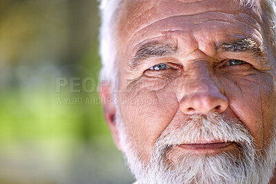 Buy stock photo Shot of a senior man looking into the camera during a day in the park