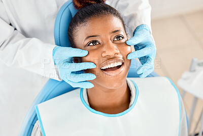 Buy stock photo Shot of a dentist checking the mouth of her patient