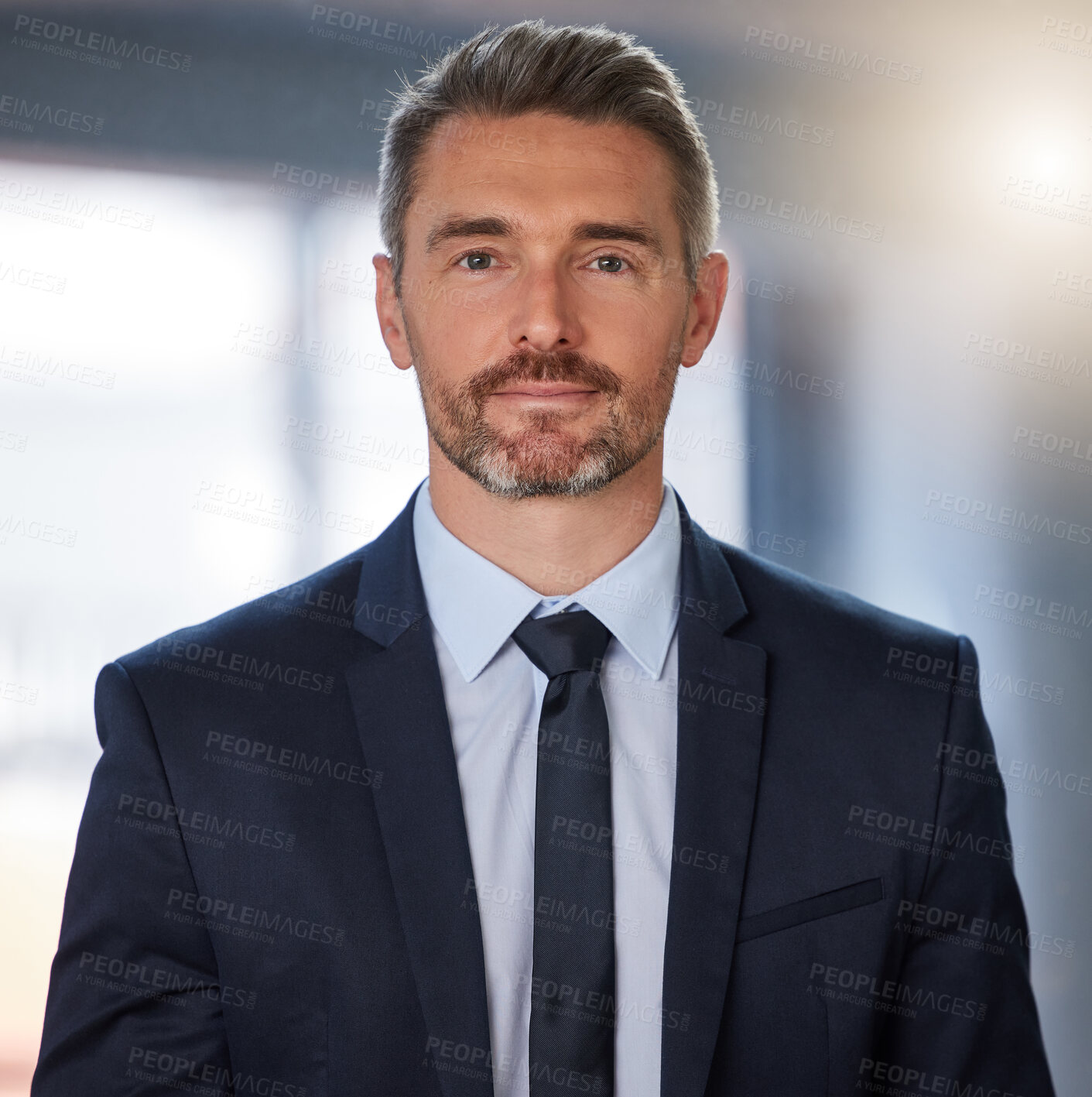 Buy stock photo Professional, business and mature man in office for portrait  with information, ideas and company growth for future. Pride, male person and corporate for investment on project development in Italy