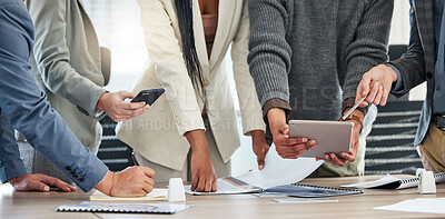 Buy stock photo Shot of a group of unrecognizable businesspeople in a meeting at work