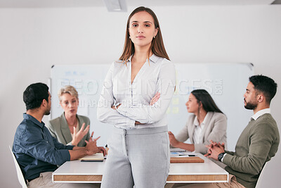 Buy stock photo Shot of a young businesswoman during a meeting