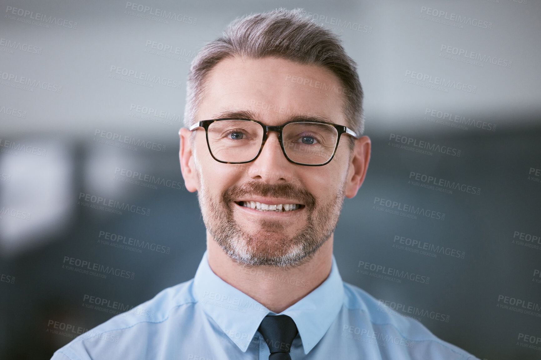 Buy stock photo Happy, work and portrait of businessman in office for corporate career, ambition and confidence. Professional, person and mature advocate at law firm with smile for legal company, job and pride