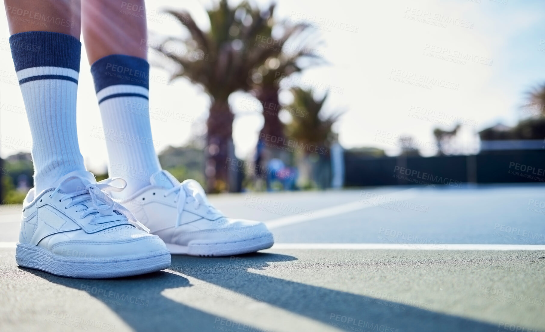 Buy stock photo Shot of a unrecognizable a woman standing in a tennis court