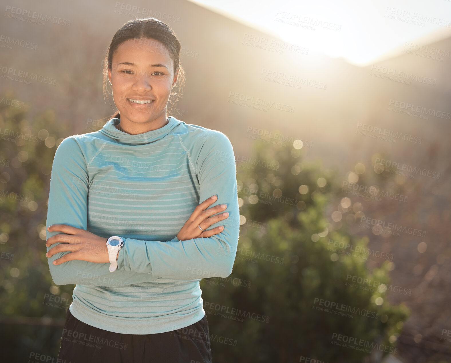Buy stock photo Shot of a young woman before a run