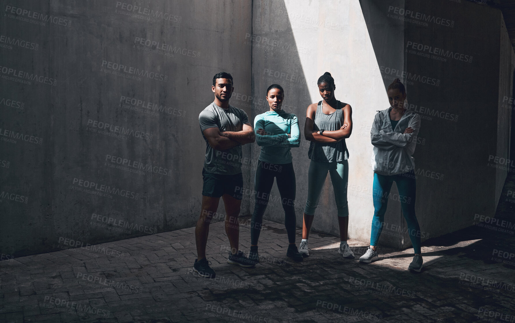 Buy stock photo Shot of a group of friends together before a workout