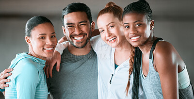 Buy stock photo Shot of a group of friends hanging out before working out together