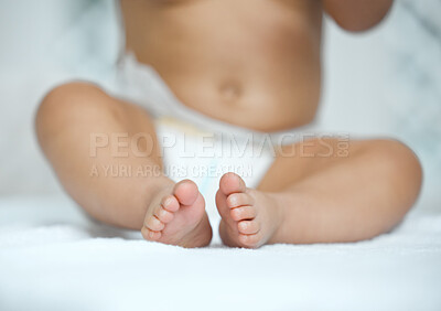 Buy stock photo Closeup shot of an adorable baby's feet