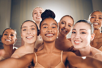 Buy stock photo Shot of a group of ballet dancers laughing together