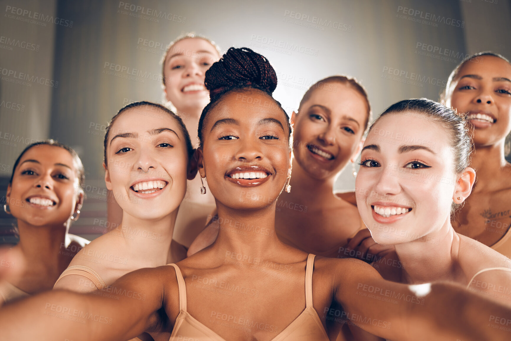 Buy stock photo Shot of a group of ballet dancers laughing together