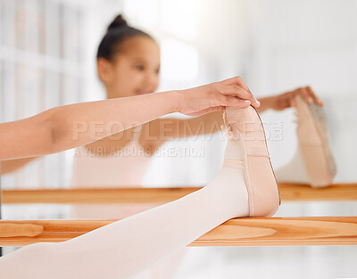 Buy stock photo Shot of a little girl practicing ballet in a dance studio