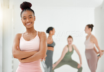 Buy stock photo Shot of a beautiful young woman at a fitness class
