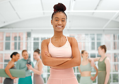 Buy stock photo Shot of a beautiful young woman at a fitness class