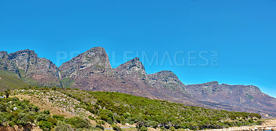 Buy stock photo Beautiful, scenic and landscape view of the Twelve Apostles Mountains and a blue sky in Cape Town, South Africa with copy space. Summer scenery of rocky terrain on a clear spring day in nature