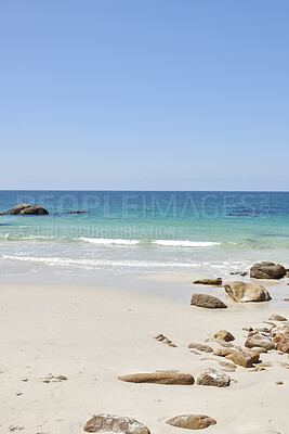 Buy stock photo Rocky coast close to Simonâs Town, Indian Ocean, Western Cape, South Africa.