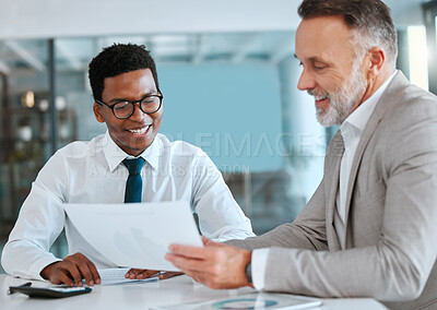 Buy stock photo Human resources, interview and contract with a business man and candidate for a vacancy meeting in an office. Manager, recruitment and opportunity with hr reading a cv or resume in the boardroom