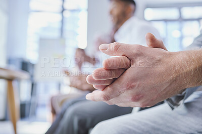 Buy stock photo Cropped shot of a businessman clapping hands during a conference