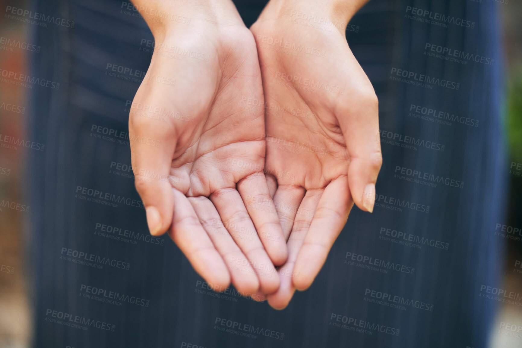 Buy stock photo Hands open, palms and charity and community, help and asking or begging for support and compassion. Closeup, hope and receive donations from kindness for person, assistance and hope for trust 