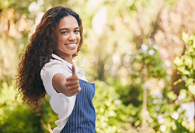 Buy stock photo Shot of a female nursery owner giving the thumbs up