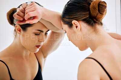 Buy stock photo Cropped shot of an attractive young ballet student rehearsing in her dance studio