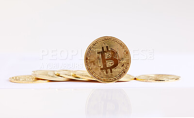 Buy stock photo Studio shot of a coin against a grey background