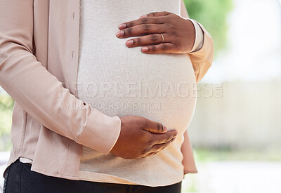 Buy stock photo Pregnant, stomach and woman frame her belly or ready for motherhood or to be a parent and in the living room at home. Maternity, pregnancy and female abdomen for family planning or prenatal or life