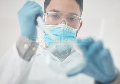 Buy stock photo Low angle shot of a scientist working with samples in a lab