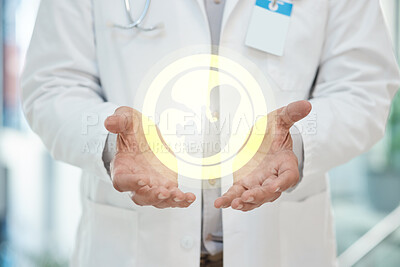 Buy stock photo Shot of a unrecognizable doctor holding a image of a fetus in a hospital
