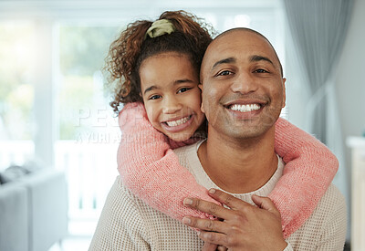 Buy stock photo Shot of an adorable little girl embracing her father from behind