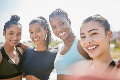 Buy stock photo Shot of a group of friends taking selfies on the beach during a workout