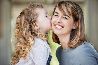 Buy stock photo Portrait of a mother and daughter affectionately bonding at home
