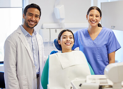 Buy stock photo Portrait of a young woman having a consultation with her patient in a dentist’s office