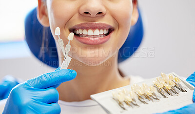 Buy stock photo Shot of an unrecognisable woman having her teeth capped at the dentist