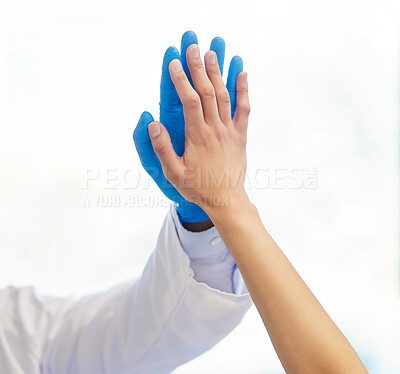 Buy stock photo Shot of an unrecognisable woman giving her dentist a high five