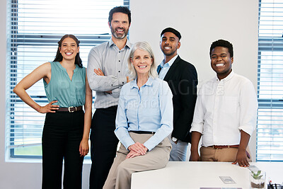 Buy stock photo Portrait of a confident group of businesspeople in an office