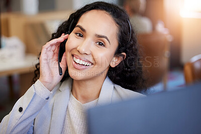 Buy stock photo Shot of a beautiful young woman working in a call center