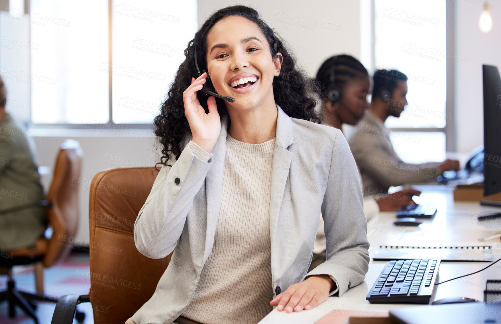 Buy stock photo Shot of a beautiful young woman working in a call center