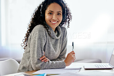 Buy stock photo Shot of a young woman working from home