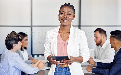 Buy stock photo Shot of a young businesswoman in the middle of a meeting