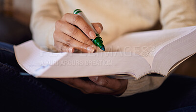 Buy stock photo Cropped shot of a woman using a green marker while studying